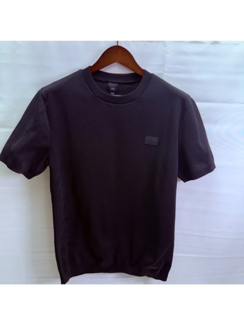 River Island Maison Riviera Men’s XL Black Knit T-Shirt Ribbed Logo Crew Neck